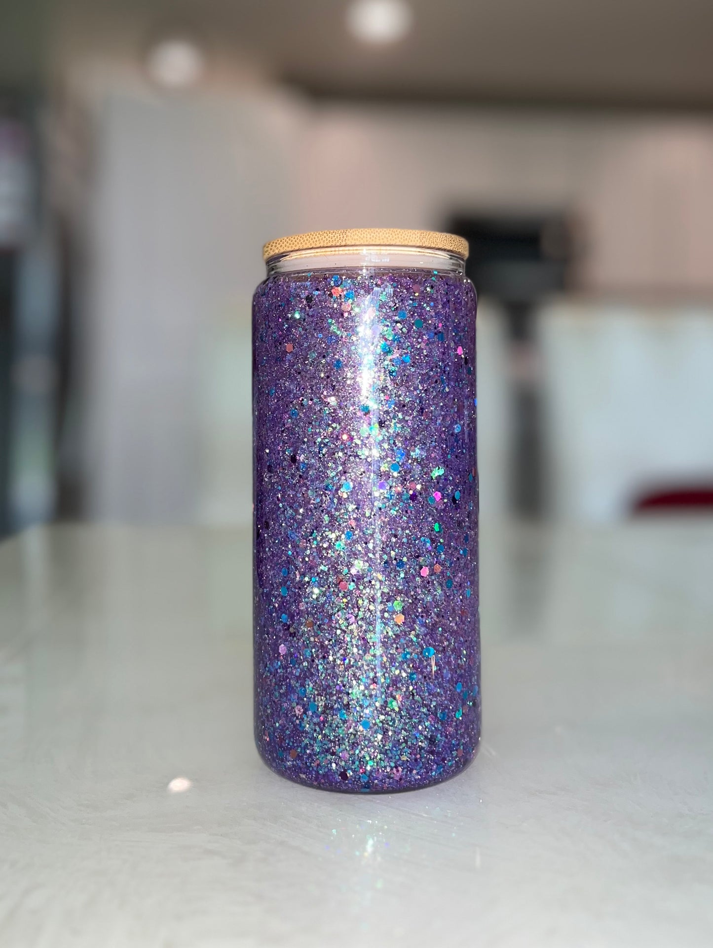 Purple GLASS Glitter Cup