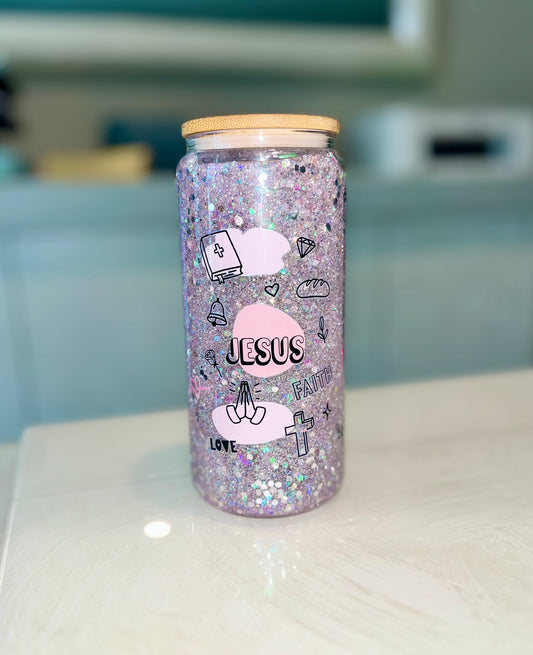 Jesus GLASS glitter cup
